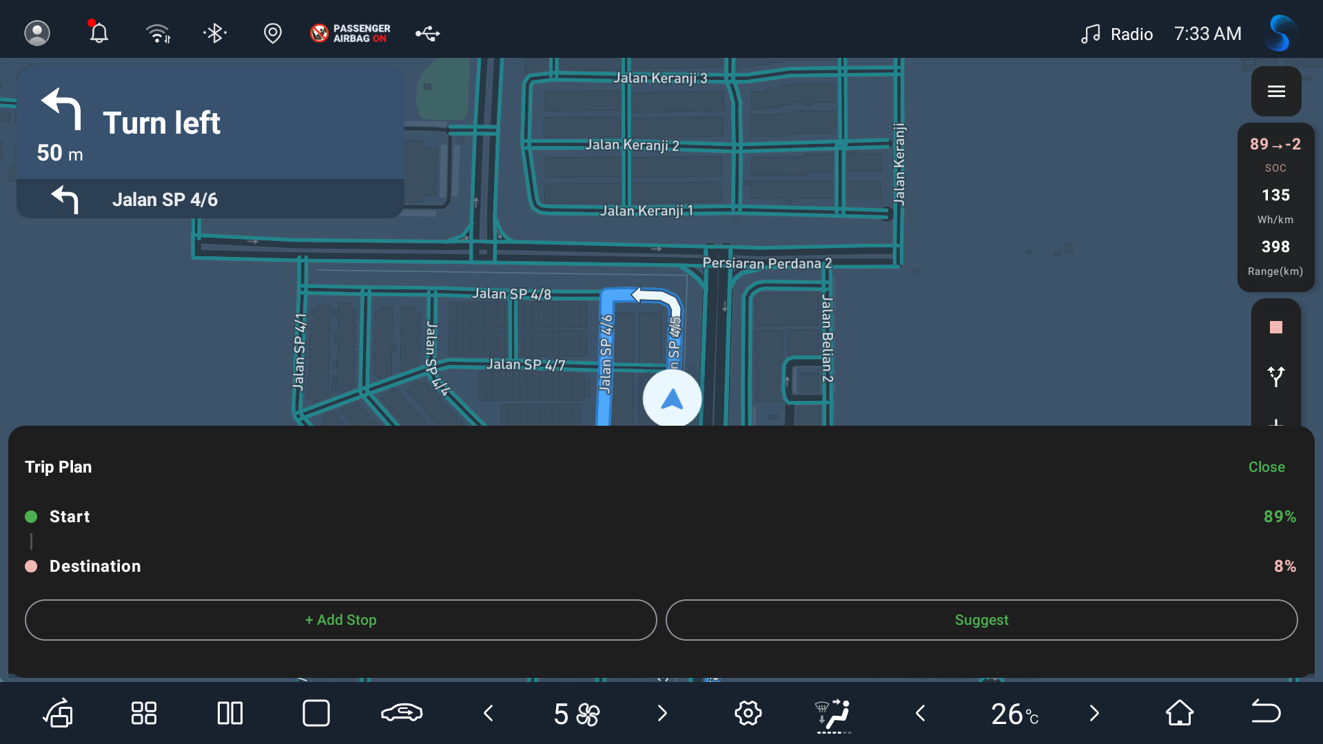 Multi-stop trip planner with predicted SOC at each stop